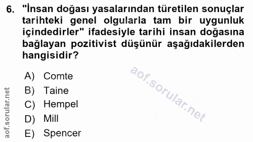 6. soru: "İnsan doğası yasalarından türetilen sonuçlar tarihteki genel olgularla tam bir uygunluk içindedirler" ifadesiyle tar…