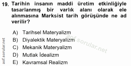 19. soru: Tarihin insanın maddi üretim etkinliğiyle tasarlanmış bir varlık alanı olarak ele alınmasına Marksist tarih görüşünde…