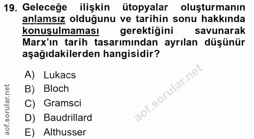 19. soru: Geleceğe ilişkin ütopyalar oluşturmanın anlamsız olduğunu ve tarihin sonu hakkında konuşulmaması gerektiğini savunara…