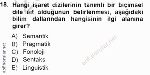 18. soru: Hangi işaret dizilerinin tanımlı bir biçimsel dile ait olduğunun belirlenmesi, aşağıdaki bilim dallarından hangisinin…