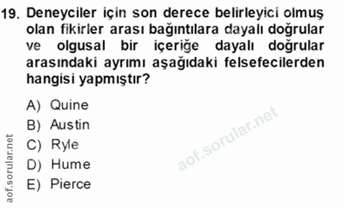 19. soru: Deneyciler için son derece belirleyici olmuş olan fikirler arası bağıntılara dayalı doğrular ve olgusal bir içeriğe d…