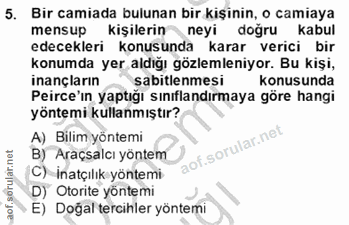 5. soru: Bir camiada bulunan bir kişinin, o camiaya mensup kişilerin~ neyi doğru kabul edecekleri konusunda karar verici bir k…