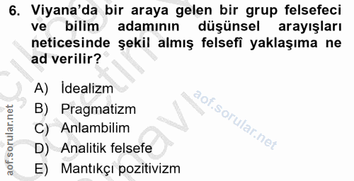 6. soru: Viyana'da bir araya gelen bir grup felsefeci ve bilim adamının düşünsel arayışları neticesinde şekil almış felsefi ya…