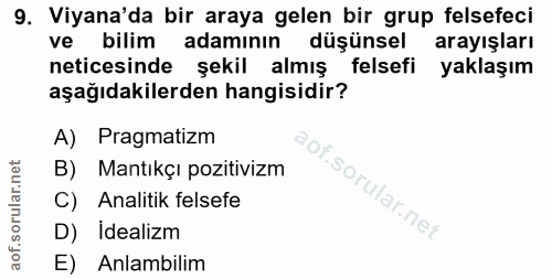 9. soru: Viyana'da bir araya gelen bir grup felsefeci ve bilim adamının düşünsel arayışları neticesinde şekil almış felsefi ya…