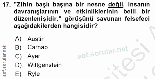 17. soru: "Zihin başlı başına bir nesne değil, insanın davranışlarının ve etkinliklerinin belli bir düzenlenişidir." görüşünü s…