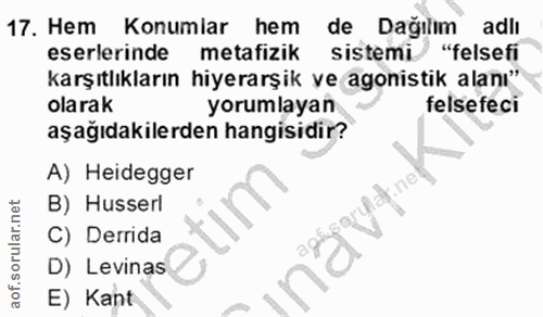17. soru: Hem Konumlar hem de Dağılım adlı eserlerinde metafizik sistemi. "felsefi karşıtlıkların hiyerarşik ve agonistik alanı…