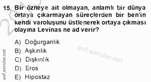 15. soru: Bir özneye ait olmayan, anlamlı bir dünya ortaya çıkarmayan süreçlerden bir ben'in kendi varoluşunu üstlenerek ortaya…