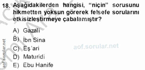 18. soru: Aşağıdakilerden hangisi, "niçin" sorusunu hikmetten yoksun görerek felsefe sorularını etkisizleştirmeye çabalamıştır?…