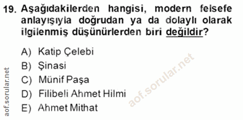 19. soru: Aşağıdakilerden hangisi, modern felsefe anlayışıyla doğrudan ya da dolaylı olarak ilgilenmiş düşünürlerden biri değil…