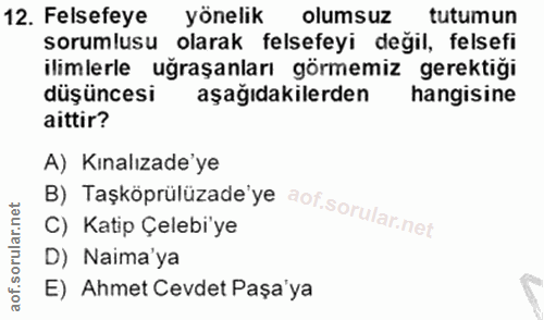 12. soru: Felsefeye yönelik olumsuz tutumun sorumlusu olarak felsefeyi değil, felsefi ilimlerle uğraşanları görmemiz gerektiği…