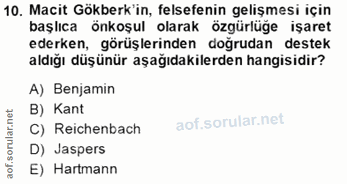 10. soru: Macit Gökberk'in, felsefenin gelişmesi için başlıca önkoşul olarak özgürlüğe işaret ederken, görüşlerinden doğrudan d…