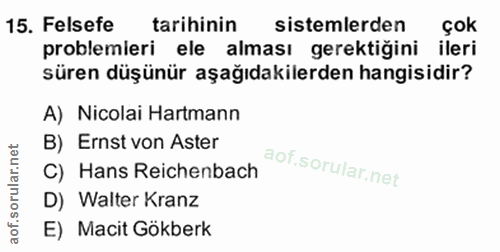 15. soru: Felsefe tarihinin sistemlerden çok problemieri ele alması gerektiğini ileri süren düşünür aşağıdakilerden hangisidir?…