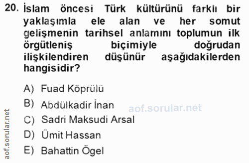 20. soru: İslam öncesi Türk kültürünü farklı bir yaklaşımla ele alan ve her somut gelişmenin tarihsel anlamını toplumun ilk örg…