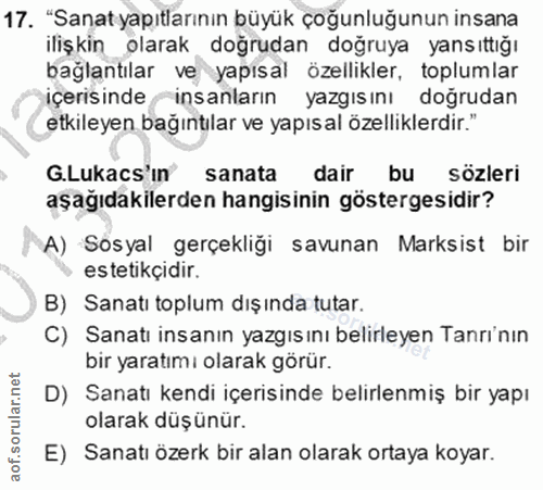 17. soru: "Sanat yapıtlarının büyük çoğunluğunun insana ilişkin olarak doğrudan doğruya yansıttığı bağlantılar ve yapısal özell…