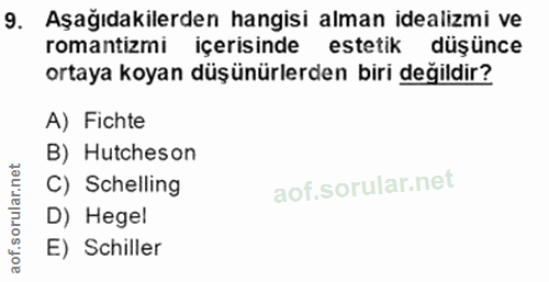 9. soru: Aşağıdakilerden hangisi alman idealizmi ve romantizmi içerisinde estetik düşünce ortaya koyan düşünürlerden biri deği…
