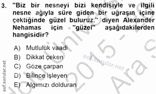 3. soru: "Biz bir nesneyi bizi kendisiyle ve ilgili nesne ağıyla süre giden bir uğraşın içine çektiğinde güzel buluruz." diyen…