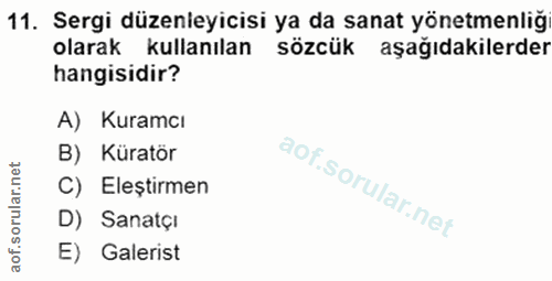 11. soru: Sergi düzenleyicisi ya da sanat yönetmenliğ olarak kullanılan sözcük aşağıdakilerder hangisidir? A) Kuramcı B) Küratö…