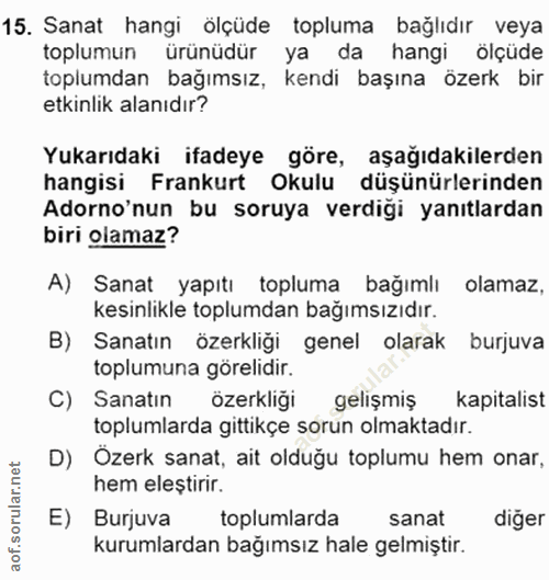 15. soru: Sanat hangi ölçüde topluma bağlıdır veya toplumun ürünüdür ya da hangi ölçüde toplumdan bağımsız, kendi başına özerk…