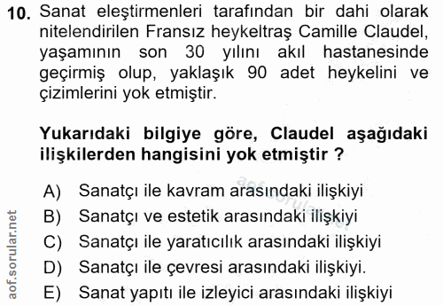 10. soru: Sanat eleştirmenleri tarafından bir dahi olarak nitelendirilen Fransız heykeltraş Camille Claudel, yaşamının son 30 y…