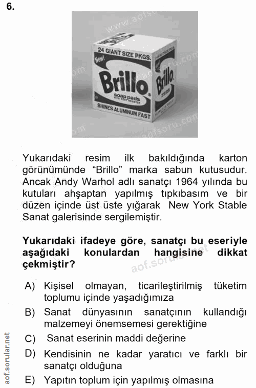 6. soru: 24 GIANT SIZE PKGS. Brillo® sap ade SHINES ALUMINUM FAST Yukarıdaki resim ilk bakıldığında karton görünümünde "Brillo…