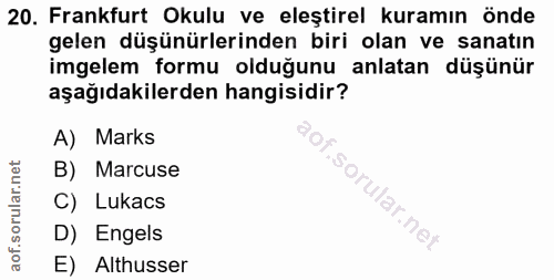 20. soru: Frankfurt Okulu ve eleştirel kuramın önde gelen düşünürlerinden biri olan ve sanatın imgelem formu olduğunu anlatan d…