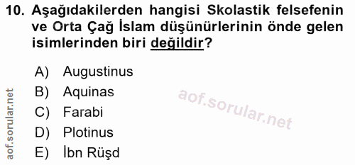 10. soru: Aşağıdakilerden hangisi Skolastik felsefenin ve Orta Çağ İslam düşünürlerinin önde gelen isimlerinden biri değildir?…