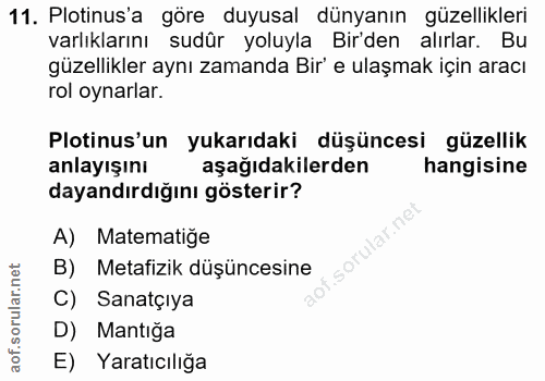 11. soru: Plotinus'a göre duyusal dünyanın güzellikleri varlıklarını sudûr yoluyla Bir'den alırlar. Bu güzellikler aynı zamanda…