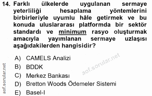 14. soru: Farklı ülkelerde uygulanan sermaye yeterliliği hesaplama yöntemlerini birbirleriyle uyumlu hâle getirmek ve bu konuda…