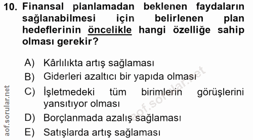 10. soru: Finansal planlamadan beklenen faydaların sağlanabilmesi için belirlenen plan hedeflerinin öncelikle hangi özelliğe sa…