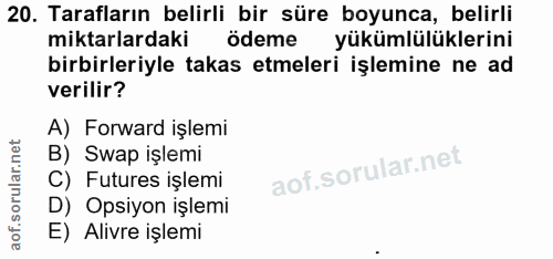 20. soru: Tarafların belirli bir süre boyunca, belirli miktarlardaki ödeme yükümlülüklerini birbirleriyle takas etmeleri işlemi…