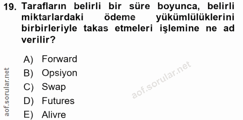 19. soru: Tarafların belirli bir süre boyunca, belirli miktarlardaki ödeme yükümlülüklerini birbirleriyle takas etmeleri işlemi…