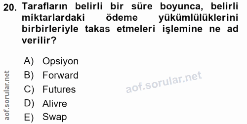 20. soru: Tarafların belirli bir süre boyunca, belirli miktarlardaki ödeme yükümlülüklerini birbirleriyle takas etmeleri işlemi…