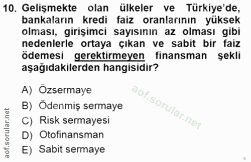 10. soru: Gelişmekte olan ülkeler ve Türkiye'de, bankaların kredi faiz oranlarının yüksek olması, girişimci sayısının az olması…