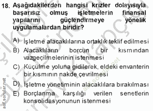 18. soru: Aşağıdakilerden hangisi krizler dolayısıyla başarısız olmuş : iŞletmelerin finansal yapılarını güçlendirmeye yönelik…