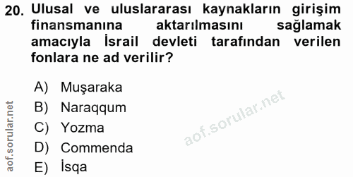 20. soru: Ulusal ve uluslararası kaynakların girişim finansmanına aktarılmasını sağlamak amacıyla İsrail devleti tarafından ver…