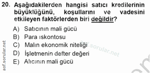 20. soru: Aşağıdakilerden hangisi satıcı kredilerinin büyüklüğünü, koşullarını ve vadesini etkileyen faktörlerden biri değildir…