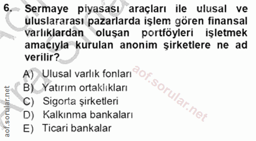 6. soru: Sermaye piyasası araçları ile ulusal ve uluslararası pazarlarda işlem gören finansal varlıklardan oluşan portföyleri…