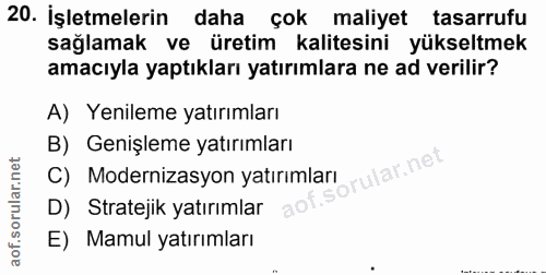 20. soru: İşletmelerin daha çok maliyet tasarrufu sağlamak ve üretim kalitesini yükseltmek amacıyla yaptıkları yatırımlara ne a…