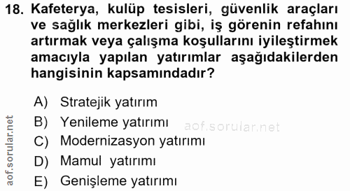 18. soru: Kafeterya, kulüp tesisleri, güvenlik araçları ve sağlık merkezleri gibi, iş görenin refahını artırmak veya çalışma ko…