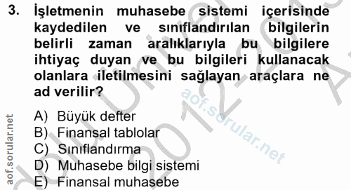 3. soru: İşletmenin muhasebe sistemi içerisinde kaydedilen ve sıniflandırılan bilgilerin belirli zaman aralıklarıyla bu bilgil…
