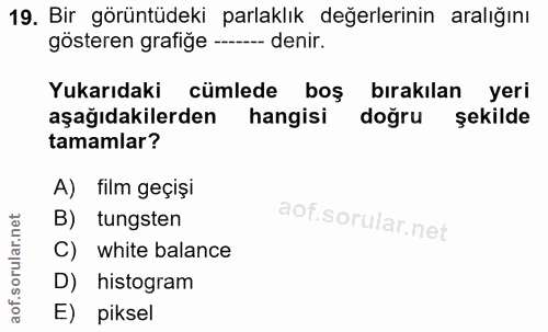 19. soru: Bir görüntüdeki parlaklık değerlerinin aralığını gösteren grafiğe - --- denir. Yukarıdaki cümlede boş bırakılan yeri…