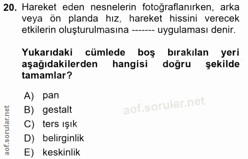 20. soru: Hareket eden nesnelerin fotoğraflanırken, arka veya ön planda hız, hareket hissini verecek etkilerin oluşturulmasına…