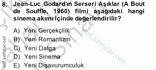 8. soru: Jean-Luc Godard'ın Serseri Aşıklar (A Bout de Souffle, 1960) filmi aşağıdaki hangi sinema akımı içinde değerlendirili…