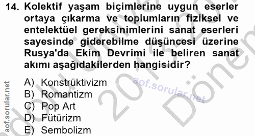 14. soru: Kolektif yaşam biçimlerine uygun eserler ortaya çıkarma ve toplumların fiziksel ve entelektüel gereksinimlerini sanat…