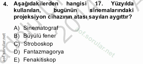 4. soru: Aşağıdakilerden hangisi 17. Yüzyılda kullanılan, bugünün sinemalarındaki projeksiyon cihazının atası sayılan aygıttır…