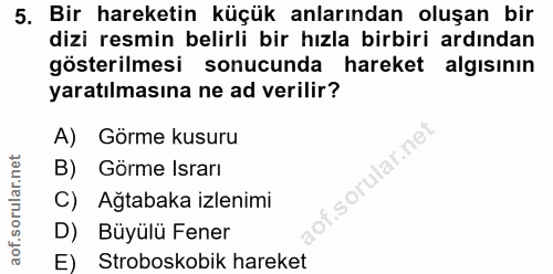 5. soru: Bir hareketin küçük anlarından oluşan bir dizi resmin belirli bir hızla birbiri ardından gösterilmesi sonucunda harek…