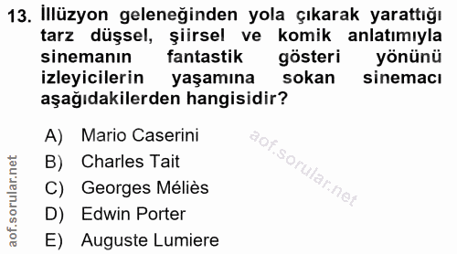 13. soru: İllüzyon geleneğinden yola çıkarak yarattığı tarz düşsel, şiirsel ve komik anlatımıyla sinemanın fantastik gösteri yö…