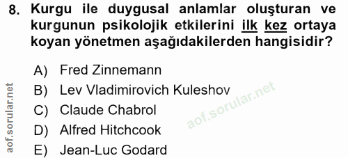 8. soru: Kurgu ile duygusal anlamlar oluşturan ve kurgunun psikolojik etkilerini ilk kez ortaya koyan yönetmen aşağıdakilerden…