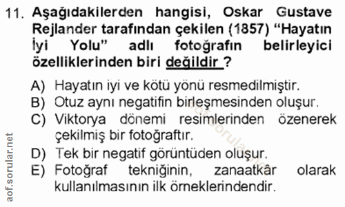 11. soru: Aşağıdakilerden hangisi, Oskar Gustave Rejlander tarafından çekilen (1857) "Hayatın iyi Yolu" adlı fotoğrafin belirle…