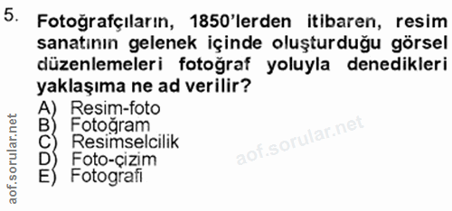 5. soru: Fotoğrafçıların, 1850'lerden itibaren, resim sanatının gelenek içinde oluşturduğu görsel düzenlemeleri fotoğraf yoluy…